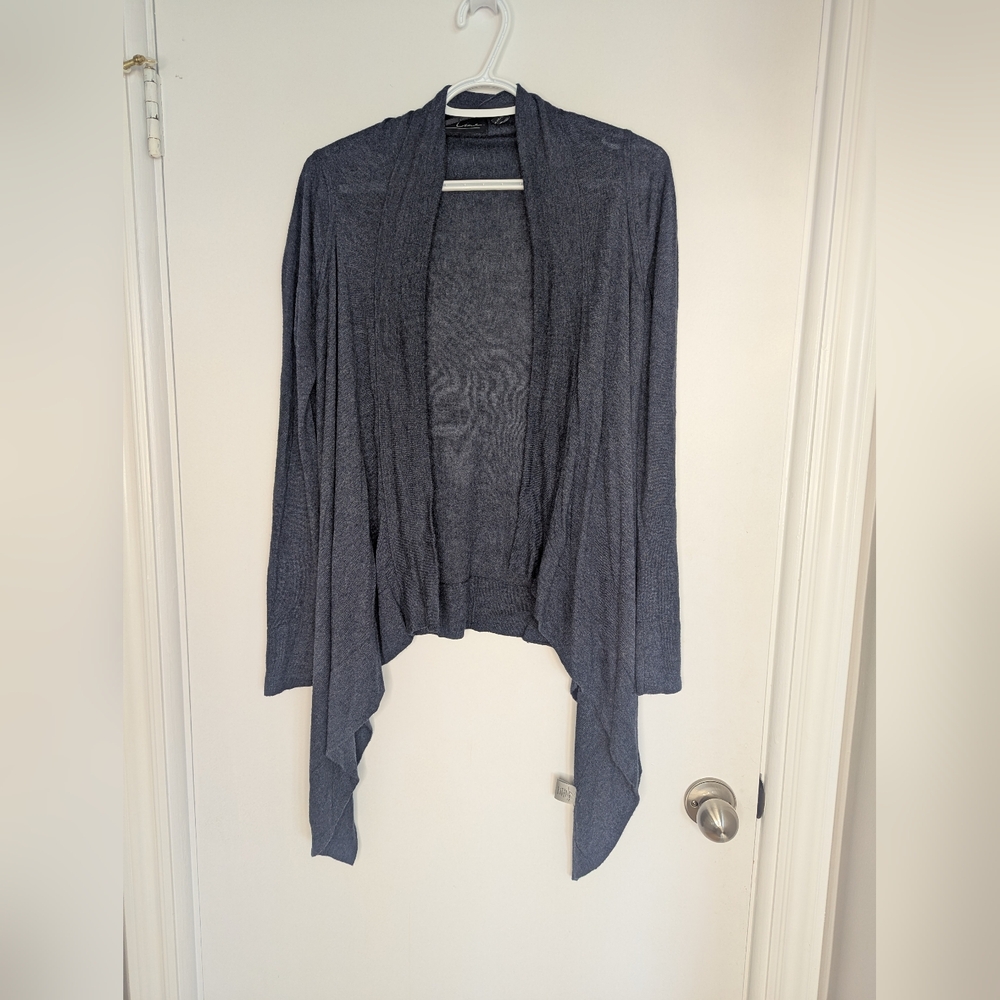 Line Draped Open Front Cardigan - Blue